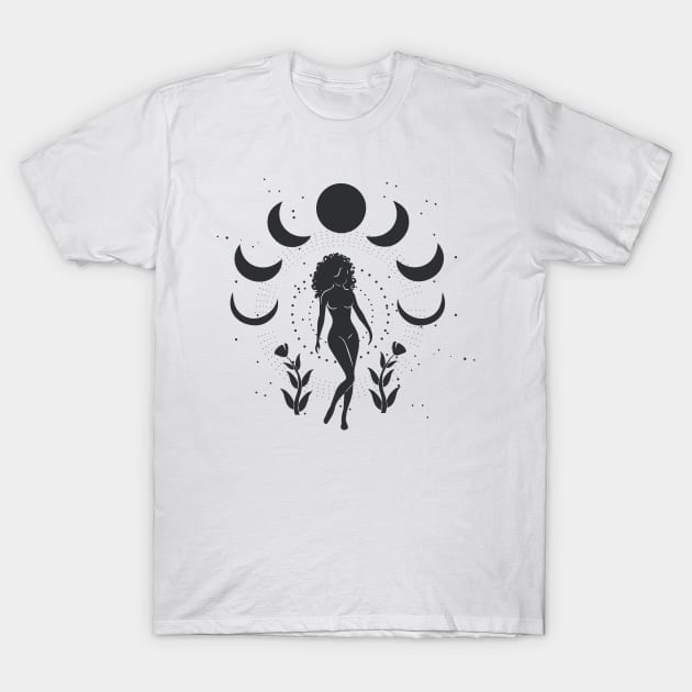 Walking Moon Phases Goddess T-Shirt by studioaartanddesign